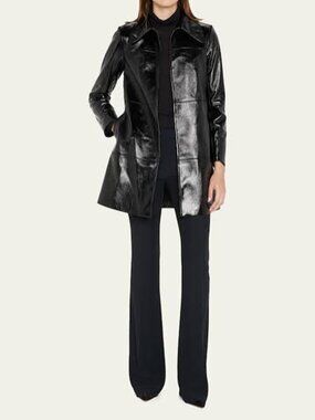 NWOT $895 ALICE + OLIVIA Black Logan  Vegan Patent Leather Coat - Size M